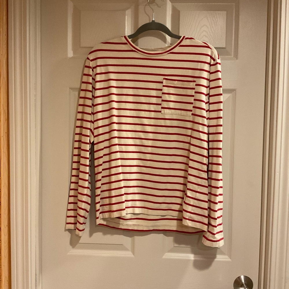 Red and White Striped Long Sleeve Tee